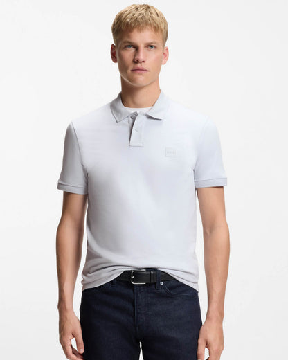 BOSS Orange Passenger Mens Stretch-Cotton Slim-Fit Polo Shirt with Logo Patch - Light/Pastel Grey 053