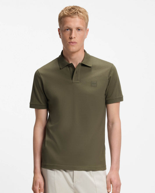 BOSS Orange Passenger Mens Stretch-Cotton Slim-Fit Polo Shirt with Logo Patch - Bright Green 325