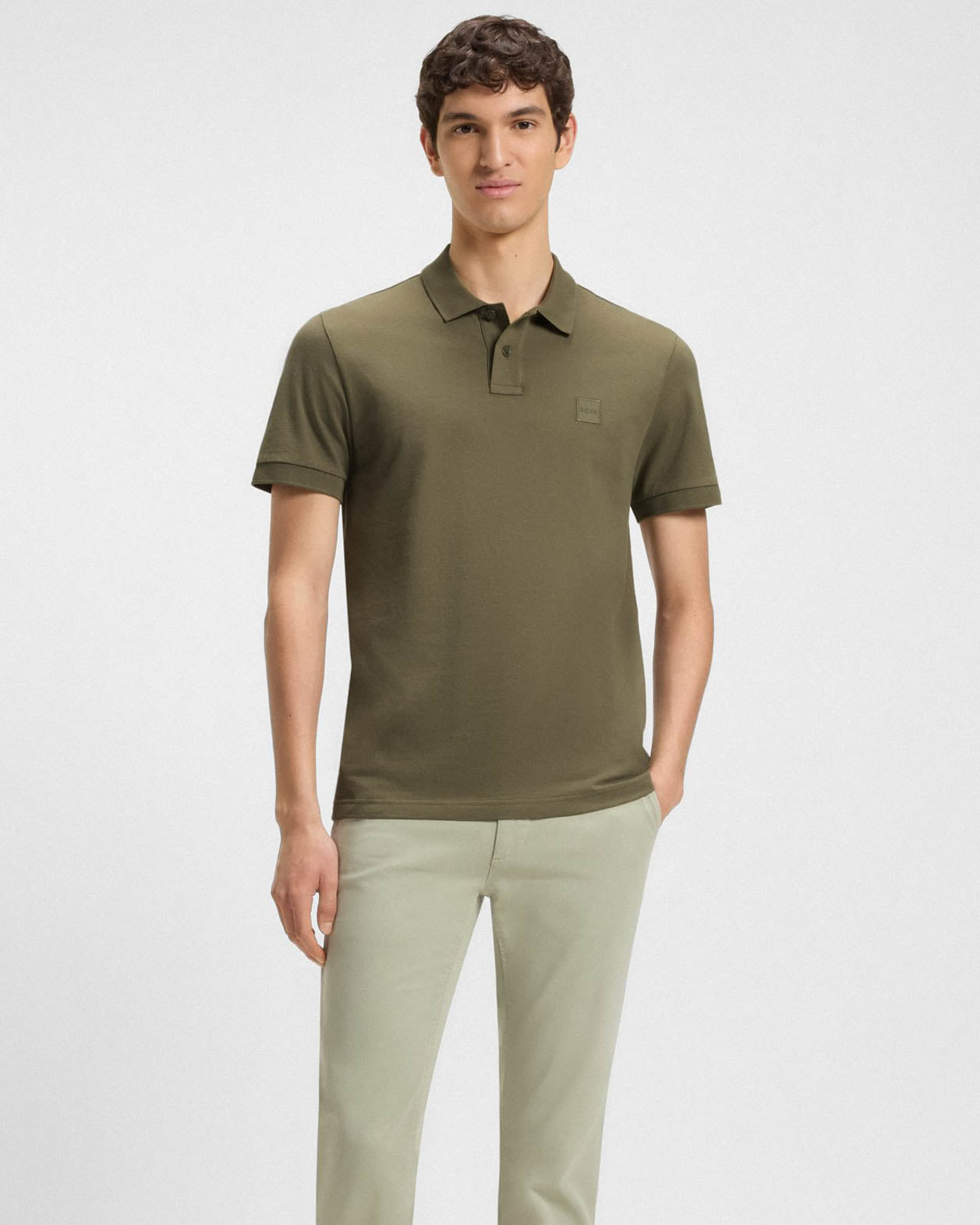 BOSS Orange Passenger Mens Stretch-Cotton Slim-Fit Polo Shirt with Logo Patch - Open Green 342