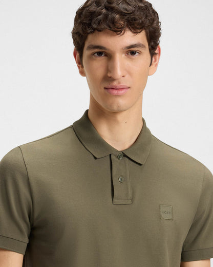 BOSS Orange Passenger Mens Stretch-Cotton Slim-Fit Polo Shirt with Logo Patch - Open Green 342