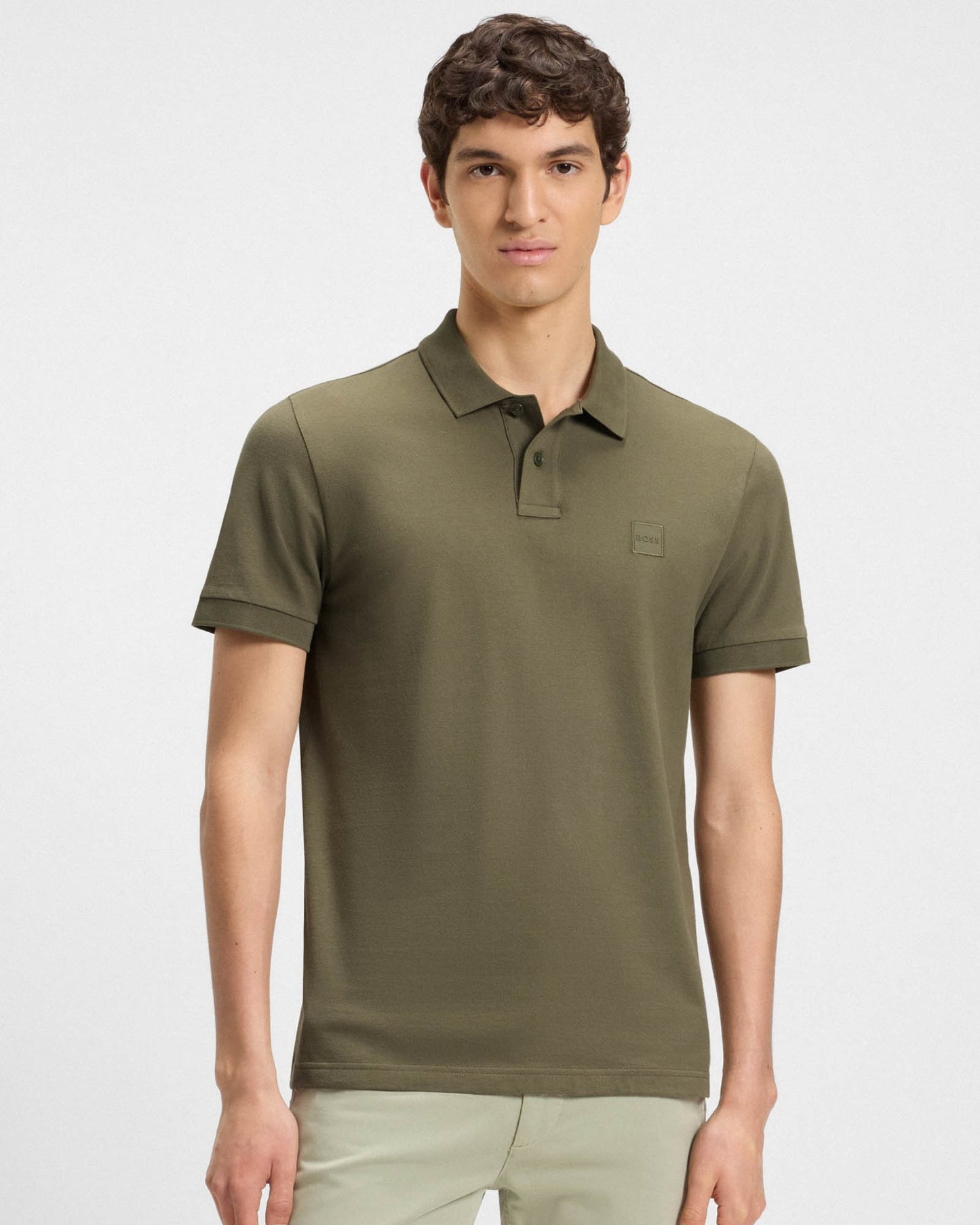 BOSS Orange Passenger Mens Stretch-Cotton Slim-Fit Polo Shirt with Logo Patch - Open Green 342