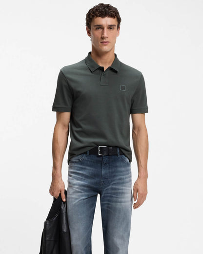BOSS Orange Passenger Mens Stretch-Cotton Slim-Fit Polo Shirt with Logo Patch - Open Green 377