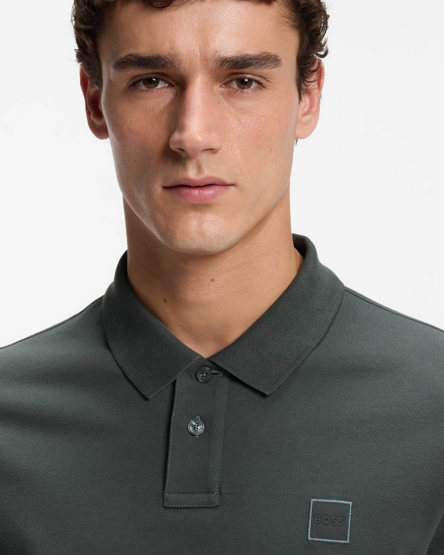 BOSS Orange Passenger Mens Stretch-Cotton Slim-Fit Polo Shirt with Logo Patch - Open Green 377