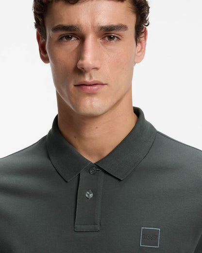 BOSS Orange Passenger Mens Stretch-Cotton Slim-Fit Polo Shirt with Logo Patch - Open Green 377