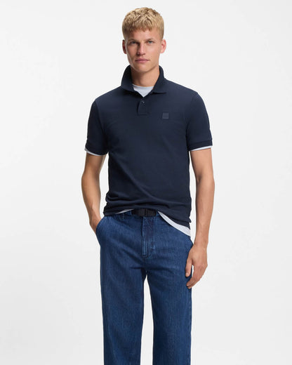 BOSS Orange Passenger Mens Stretch-Cotton Slim-Fit Polo Shirt with Logo Patch - Open Blue 464