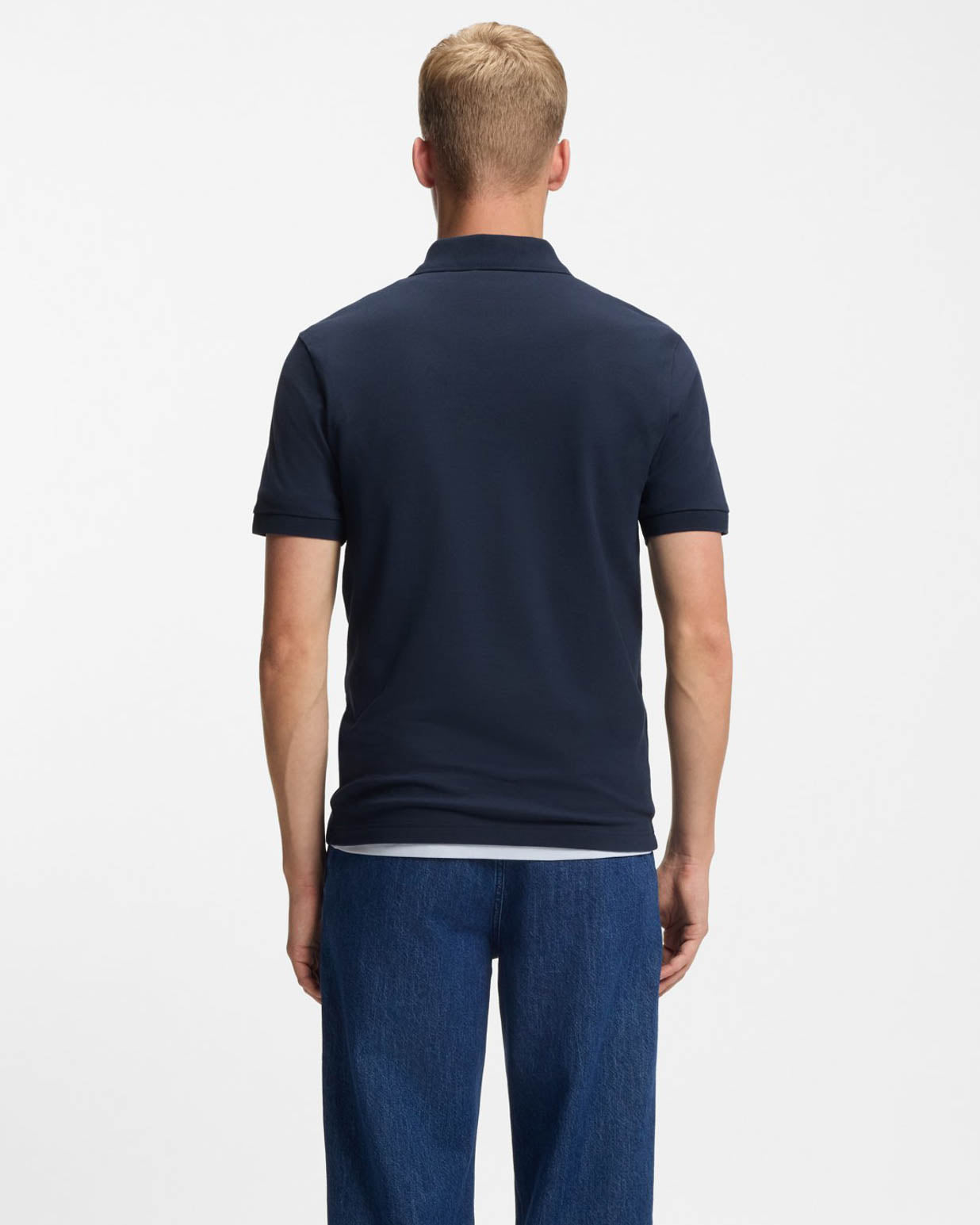 BOSS Orange Passenger Mens Stretch-Cotton Slim-Fit Polo Shirt with Logo Patch - Open Blue 464