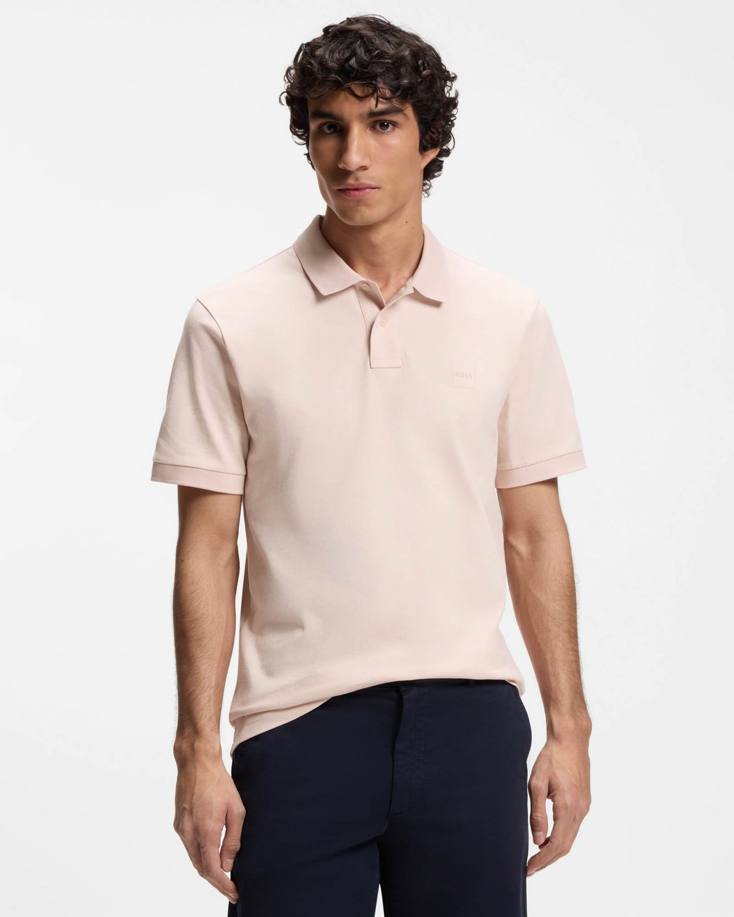 BOSS Orange Passenger Mens Stretch - Cotton Slim - Fit Polo Shirt with Logo Patch - Open Pink 690 | CHO | Designer Mens Short Sleeve Polo Shirts - Open Pink 690 - M - 4063548780205