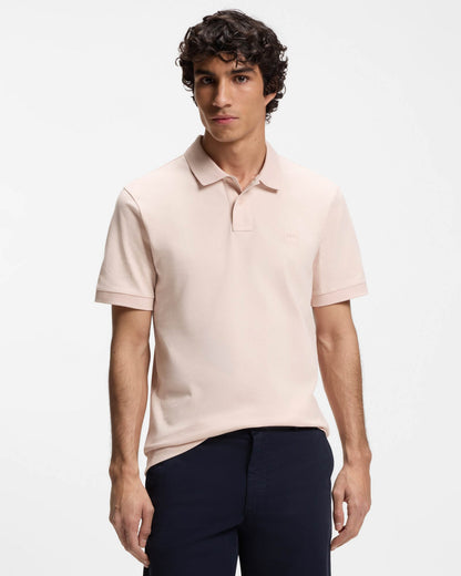 BOSS Orange Passenger Mens Stretch - Cotton Slim - Fit Polo Shirt with Logo Patch - Open Pink 690 | CHO | Designer Mens Short Sleeve Polo Shirts - Open Pink 690 - M - 4063548780205