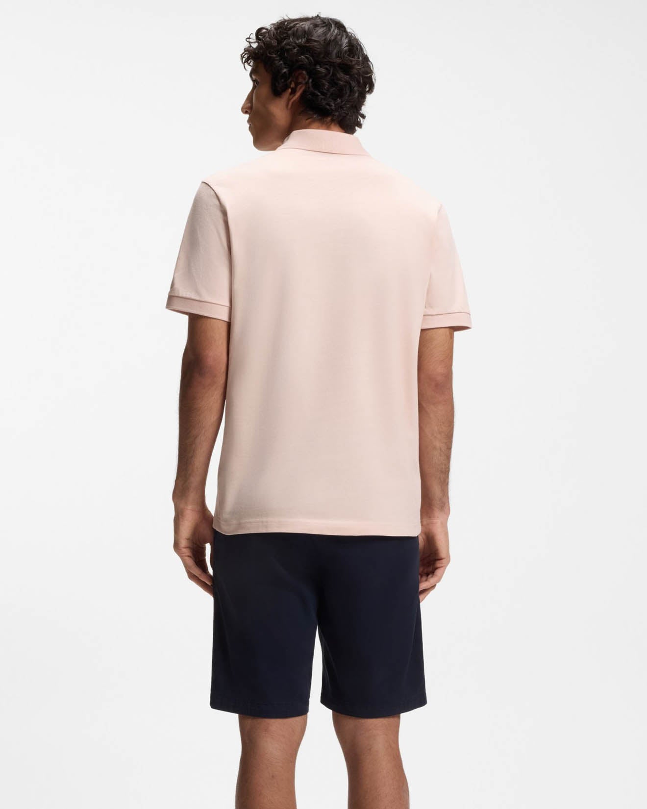 BOSS Orange Passenger Mens Stretch - Cotton Slim - Fit Polo Shirt with Logo Patch - Open Pink 690 | CHO | Designer Mens Short Sleeve Polo Shirts