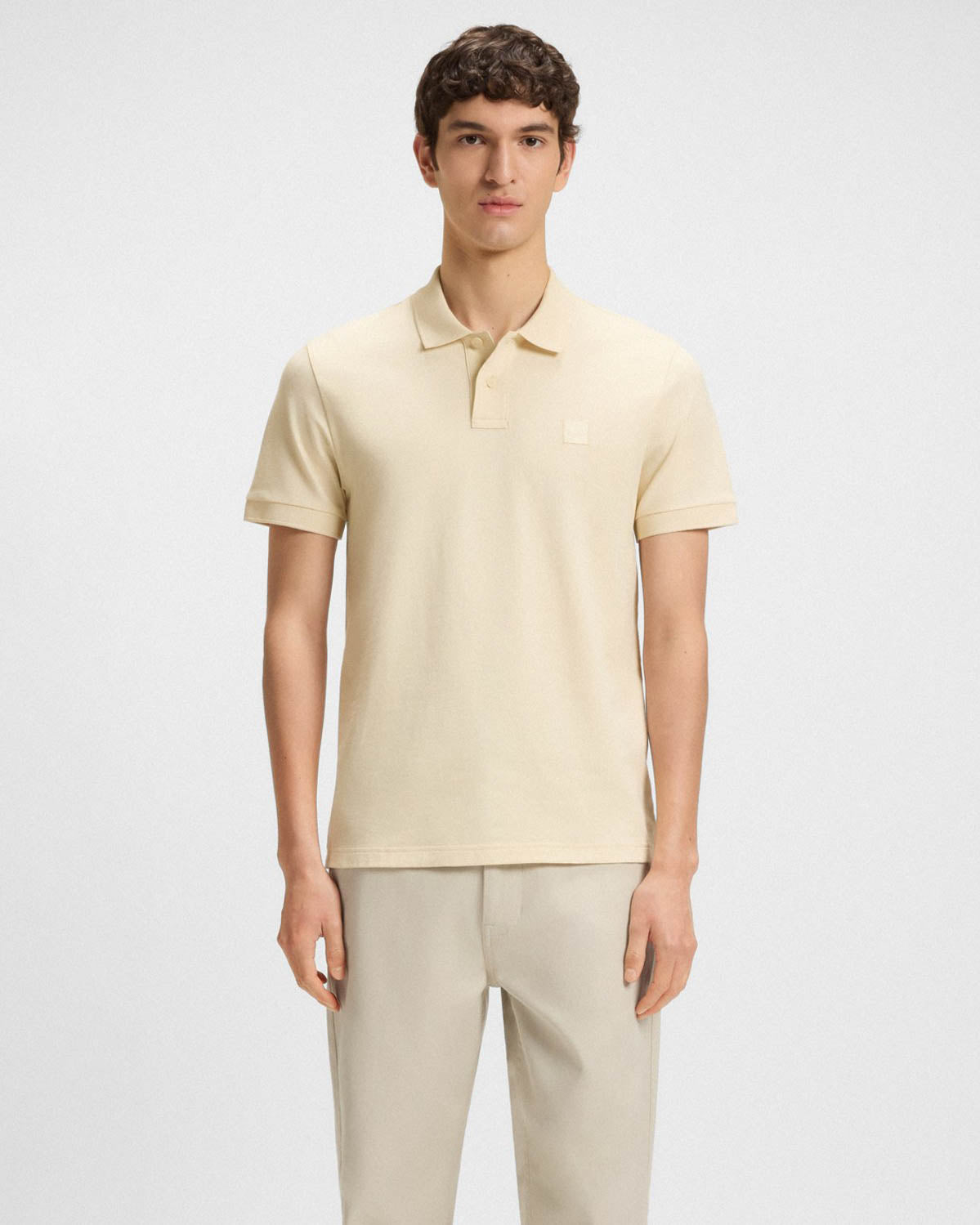 BOSS Orange Passenger Mens Stretch-Cotton Slim-Fit Polo Shirt with Logo Patch - Open Yellow 767