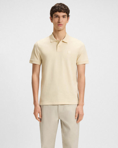 BOSS Orange Passenger Mens Stretch-Cotton Slim-Fit Polo Shirt with Logo Patch - Open Yellow 767