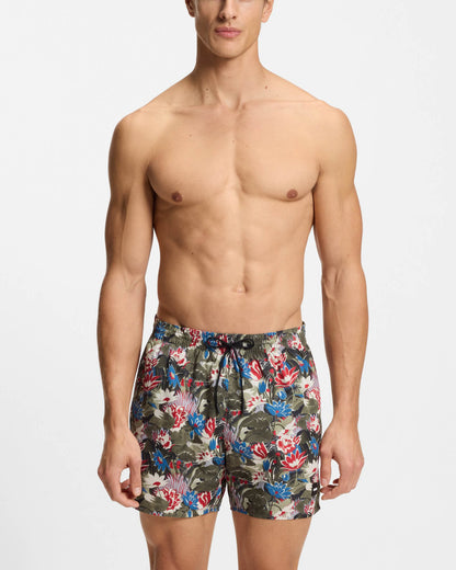 BOSS Orange Piranha Mens Tropical Print Quick-Drying Swim Shorts - Open Green 351