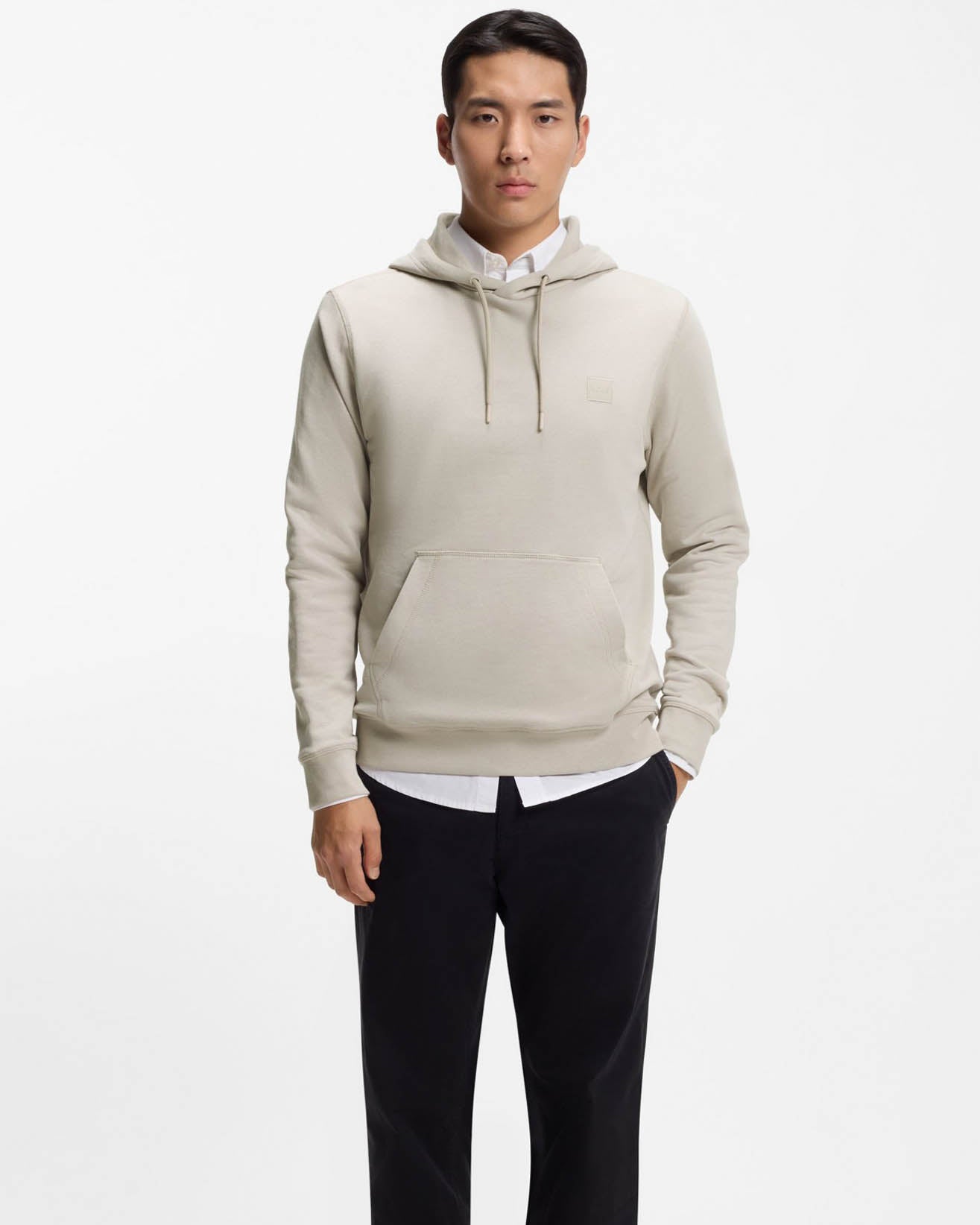 BOSS Orange Wetalk Mens Pullover Hoodie With Logo Patch - Open Grey 070 - CHO - Designer Mens Hoodies