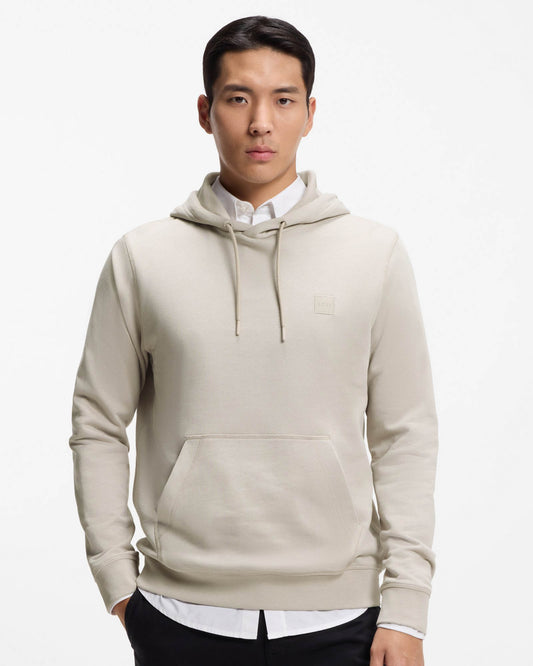 BOSS Orange Wetalk Mens Pullover Hoodie With Logo Patch - Open Grey 070 - CHO - Designer Mens Hoodies