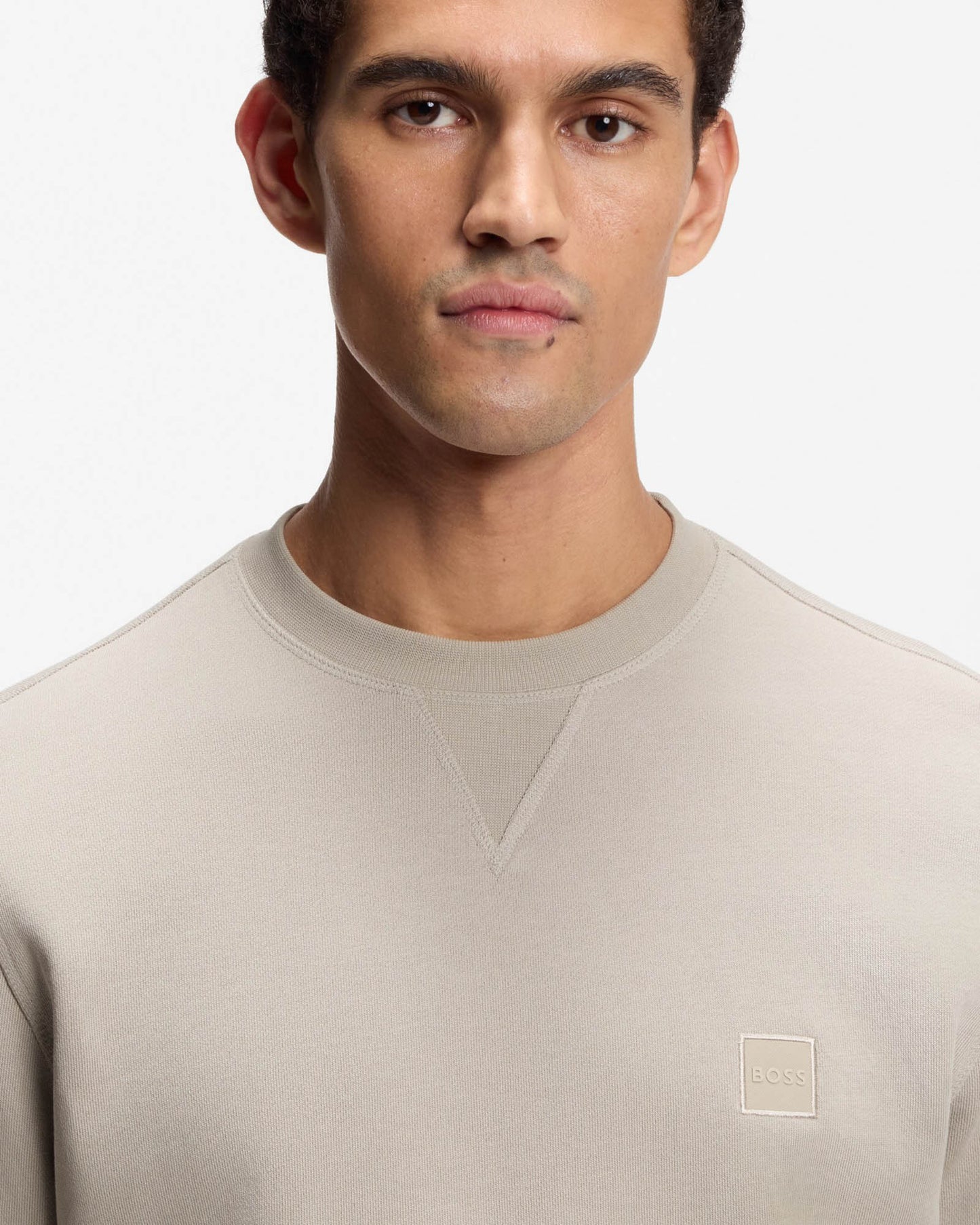 BOSS Orange Westart Mens Crew Neck Sweatshirt With Logo Patch - Open Grey 070