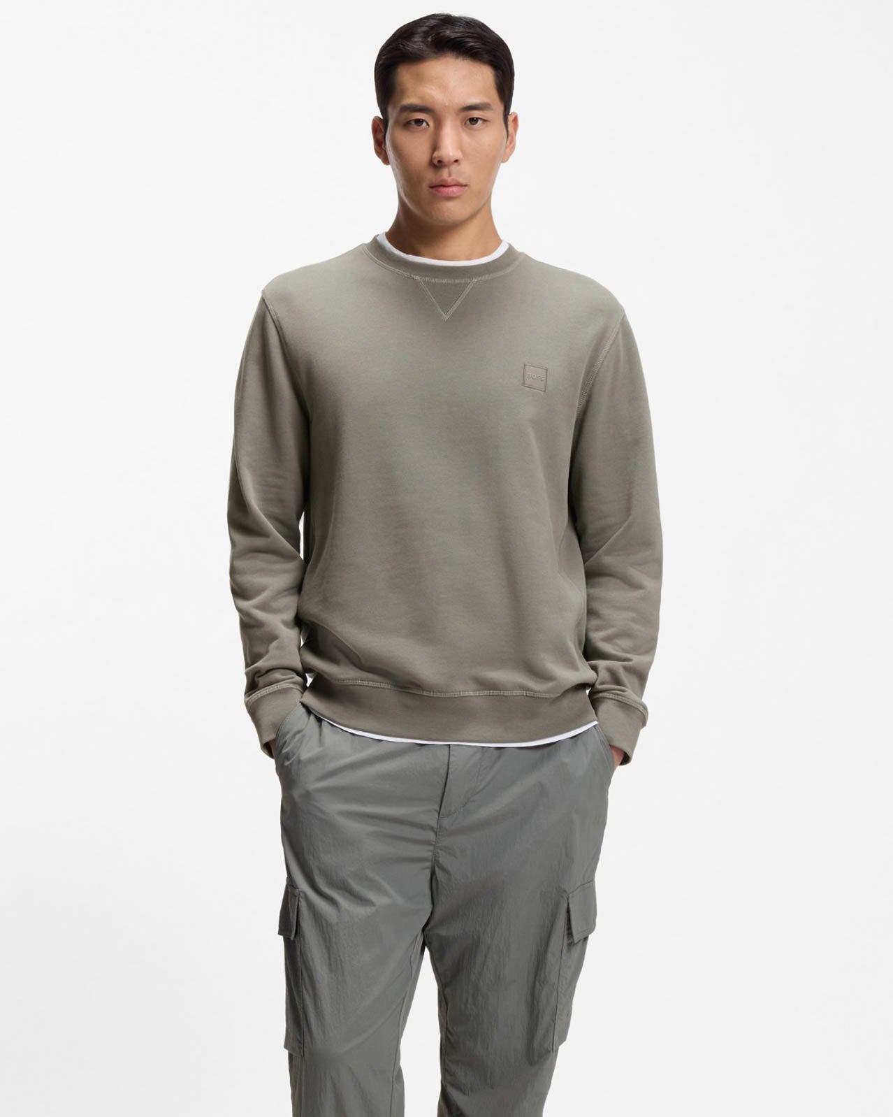 BOSS Orange Westart Mens Crew Neck Sweatshirt With Logo Patch - Open Grey 076