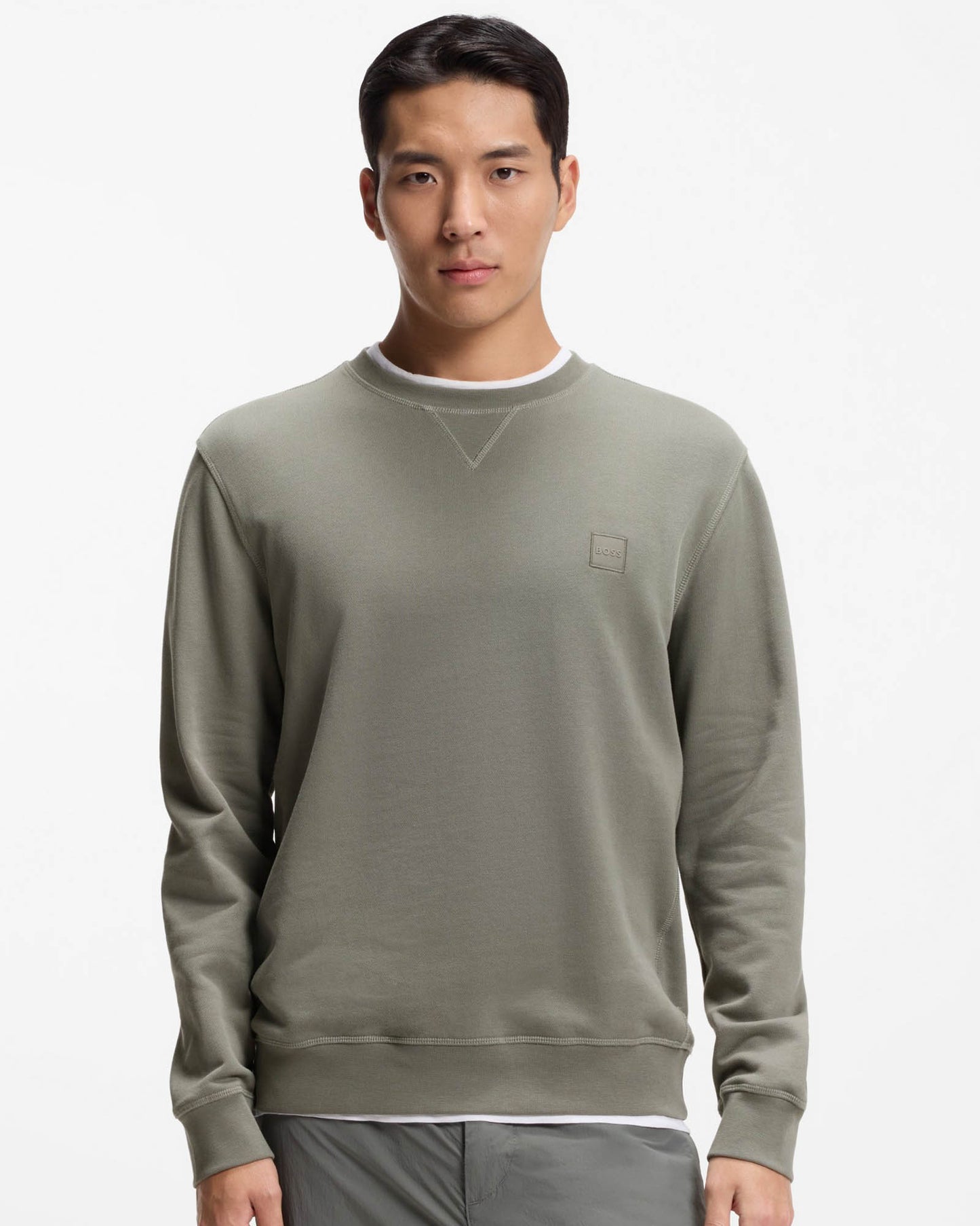 BOSS Orange Westart Mens Crew Neck Sweatshirt With Logo Patch - Open Grey 076