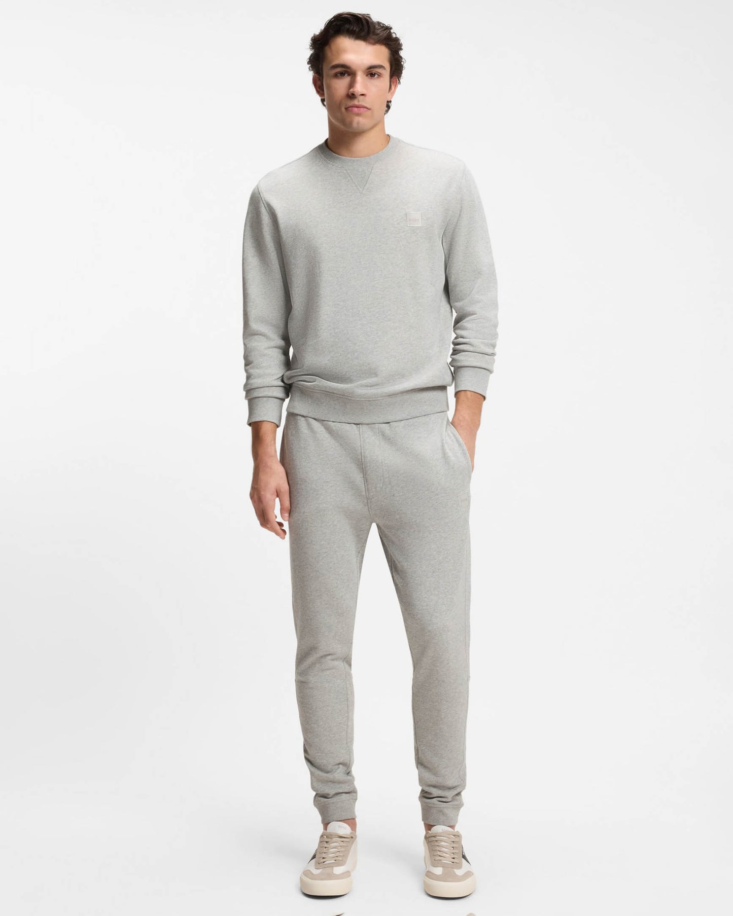 BOSS Orange Westart Mens Crew Neck Sweatshirt With Logo Patch - Open Grey 086 | CHO | Designer Mens Sweatshirts