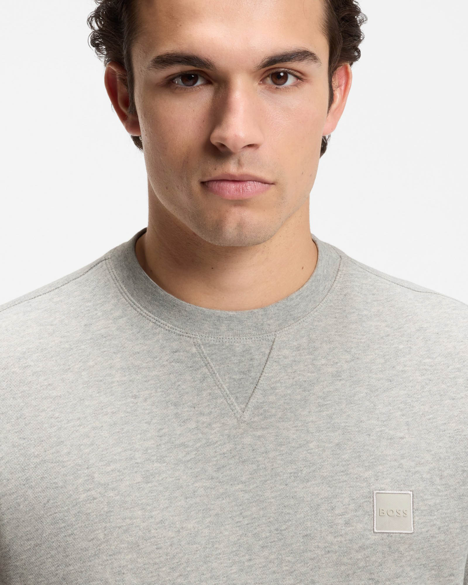 BOSS Orange Westart Mens Crew Neck Sweatshirt With Logo Patch - Open Grey 086 | CHO | Designer Mens Sweatshirts