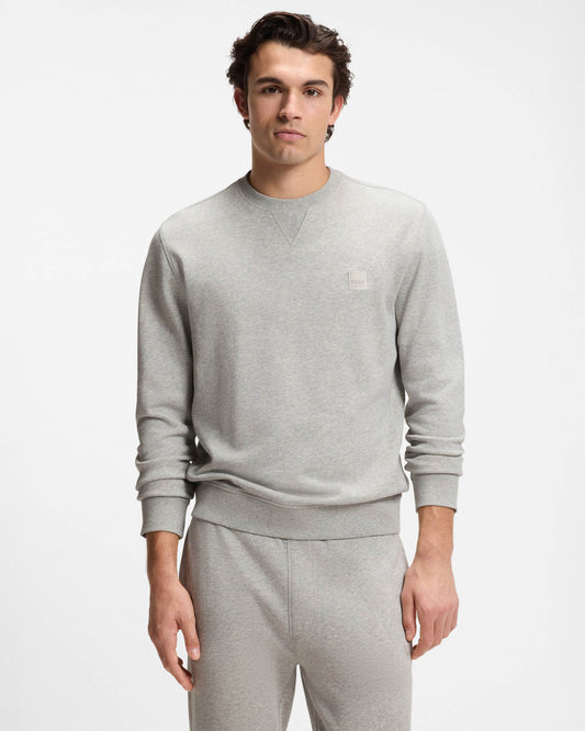 BOSS Orange Westart Mens Crew Neck Sweatshirt With Logo Patch - Open Grey 086 | CHO | Designer Mens Sweatshirts