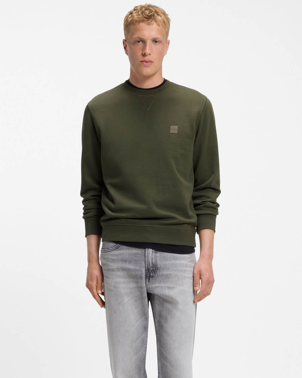 BOSS Orange Westart Mens Crew Neck Sweatshirt With Logo Patch - Bright Green 325