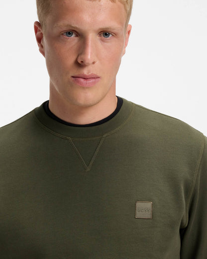 BOSS Orange Westart Mens Crew Neck Sweatshirt With Logo Patch - Bright Green 325