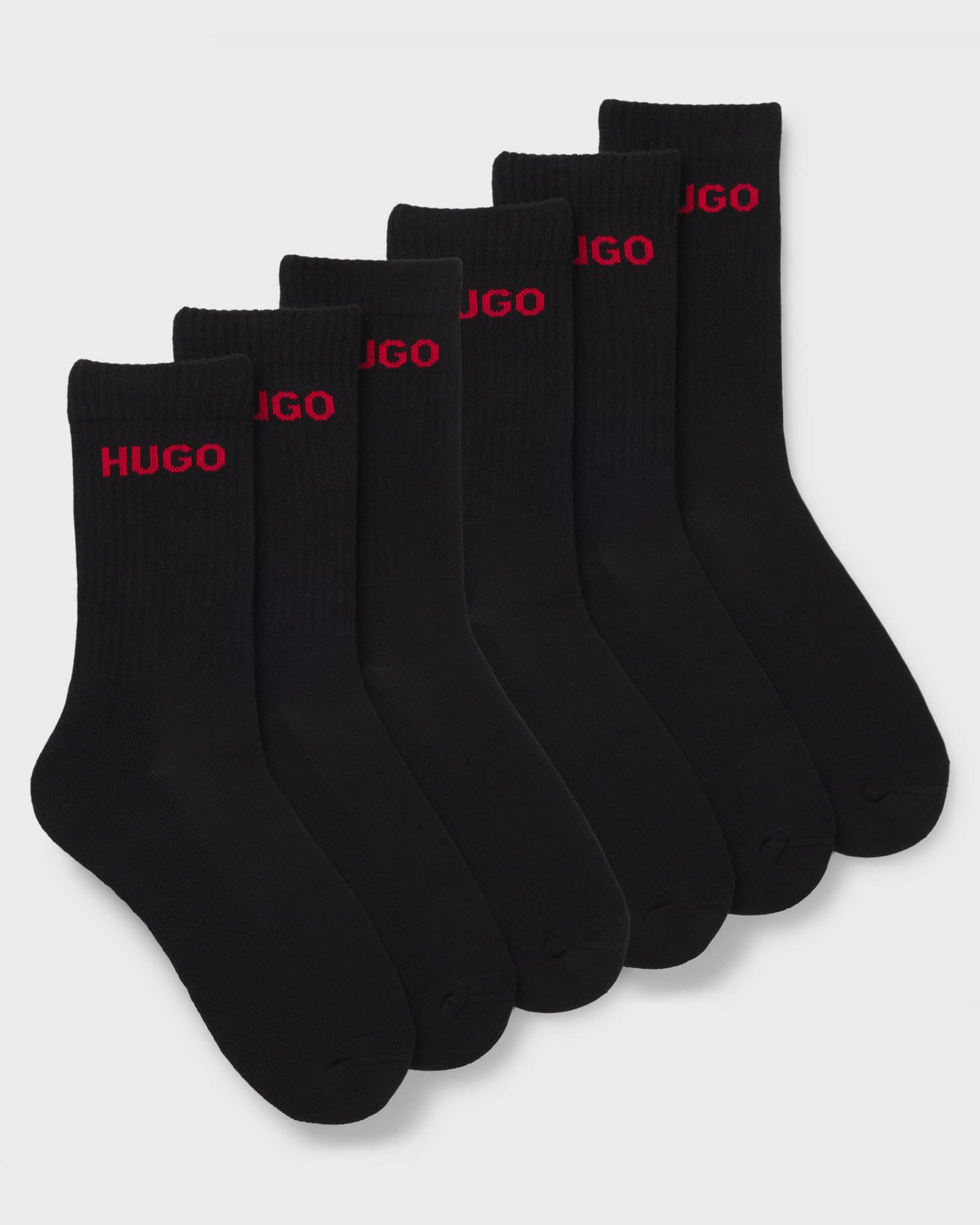 HUGO 6 Pack QS Rib Logo Mens Combed Cotton Socks - Open Miscellaneous 967, main