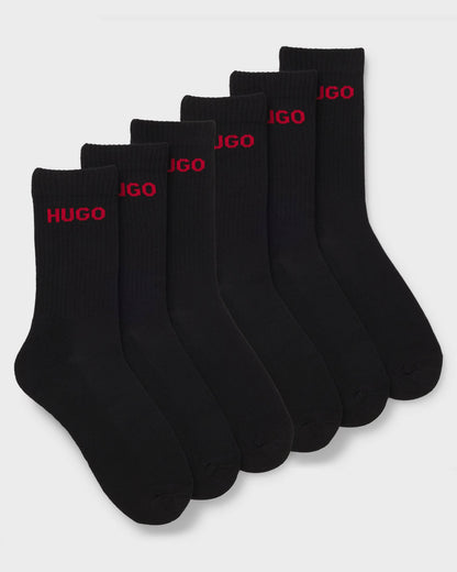 HUGO 6 Pack QS Rib Logo Mens Combed Cotton Socks - Open Miscellaneous 967, main