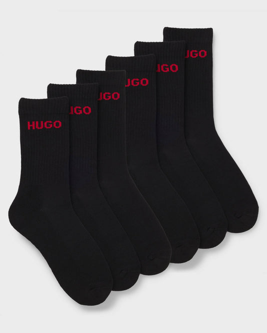 HUGO 6 Pack QS Rib Logo Mens Combed Cotton Socks - Open Miscellaneous 967, main