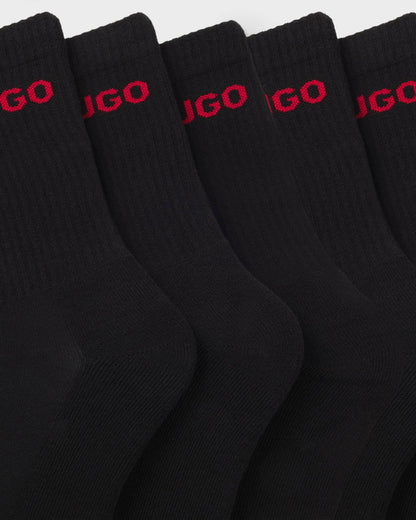 HUGO 6 Pack QS Rib Logo Mens Combed Cotton Socks - Open Miscellaneous 967, detail