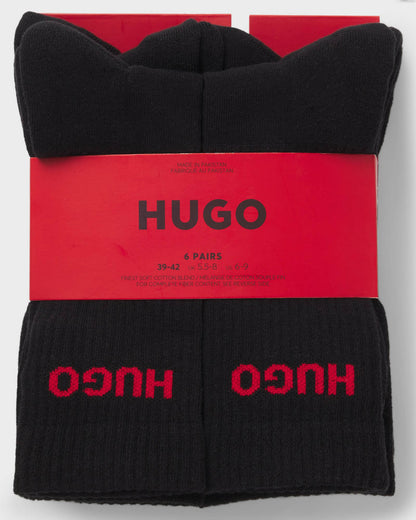HUGO 6 Pack QS Rib Logo Mens Combed Cotton Socks - Open Miscellaneous 967, pack