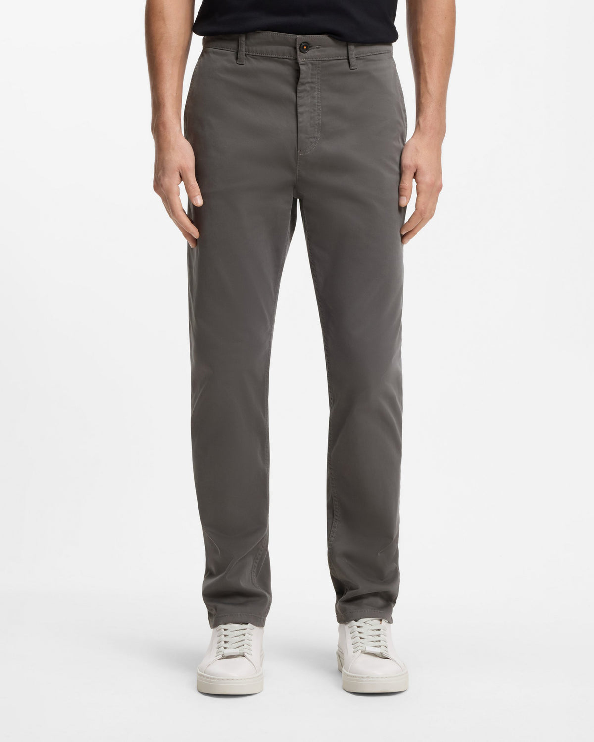 BOSS Orange Mens Tapered-Fit Chinos in Stretch-Cotton Satin - Grey 020 front