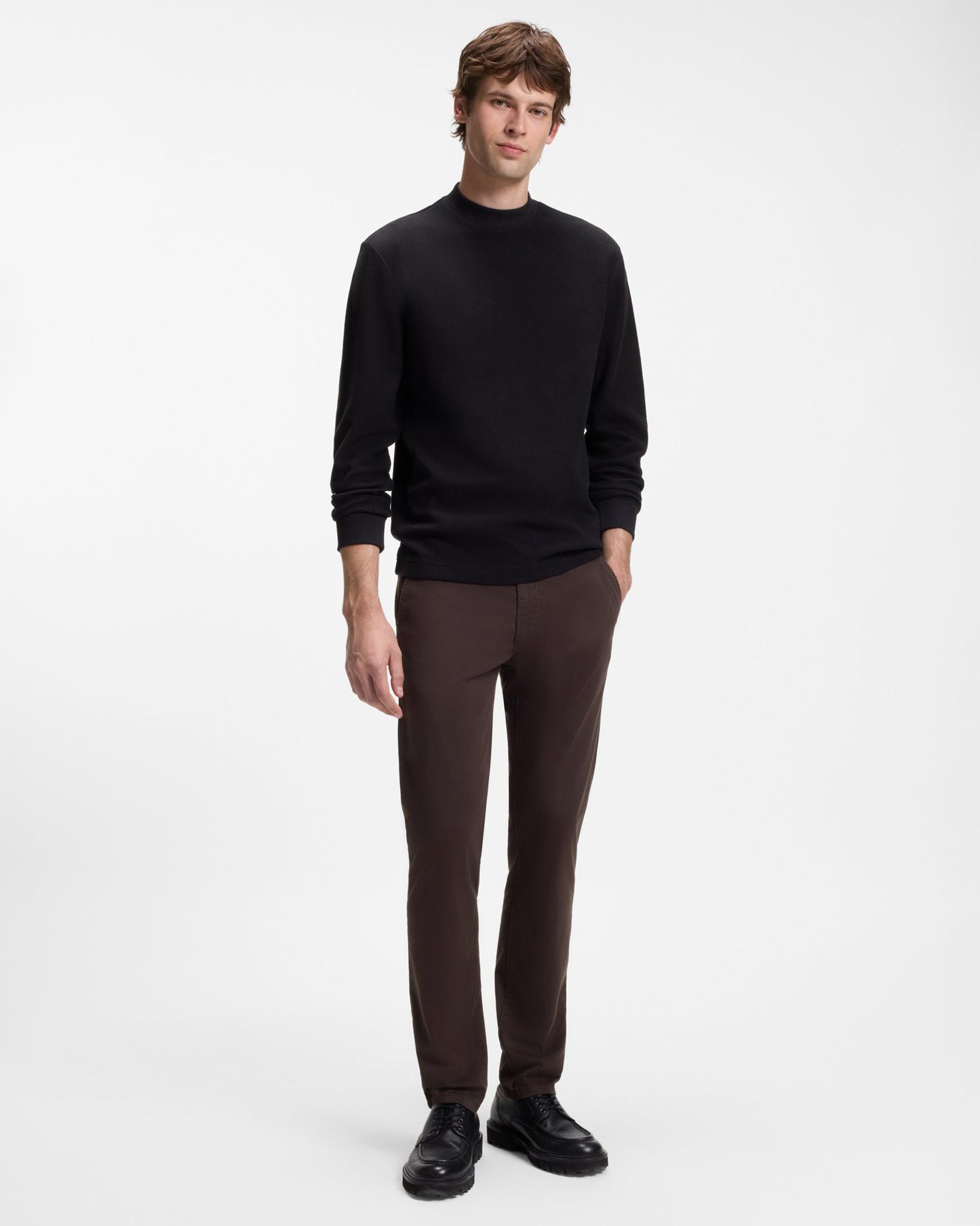 BOSS Orange Mens Slim Fit Chinos in Stretch-Cotton Satin - Dark Brown 207