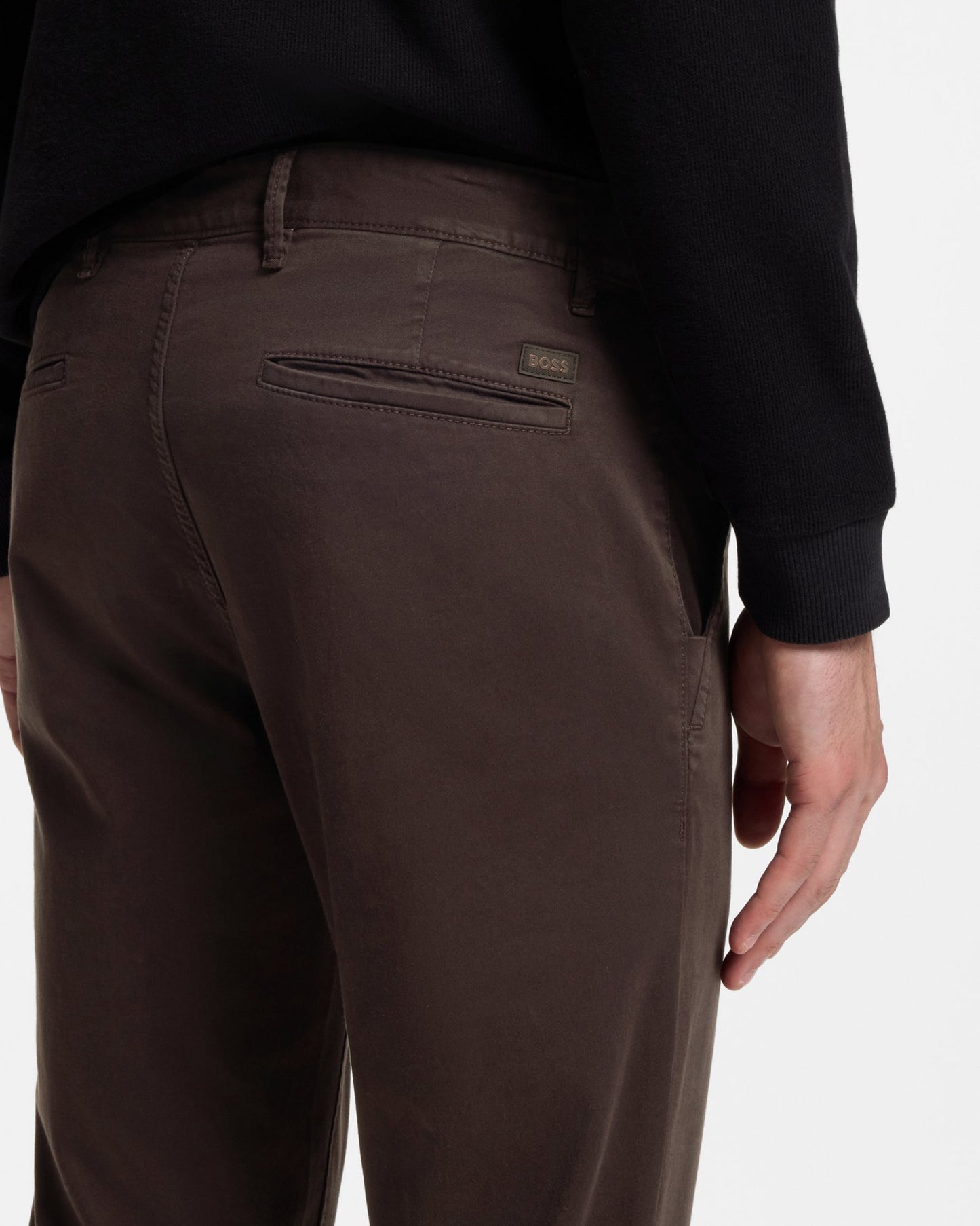 BOSS Orange Mens Slim Fit Chinos in Stretch-Cotton Satin - Dark Brown 207
