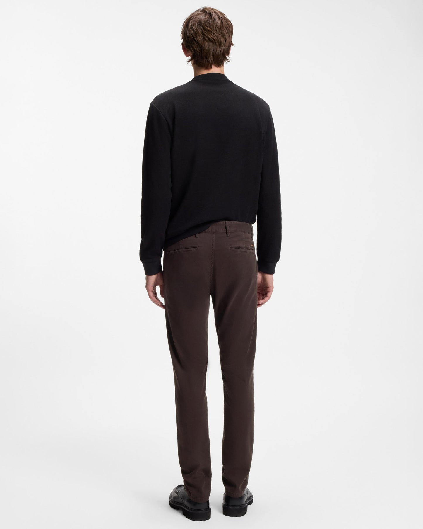 BOSS Orange Mens Slim Fit Chinos in Stretch-Cotton Satin - Dark Brown 207