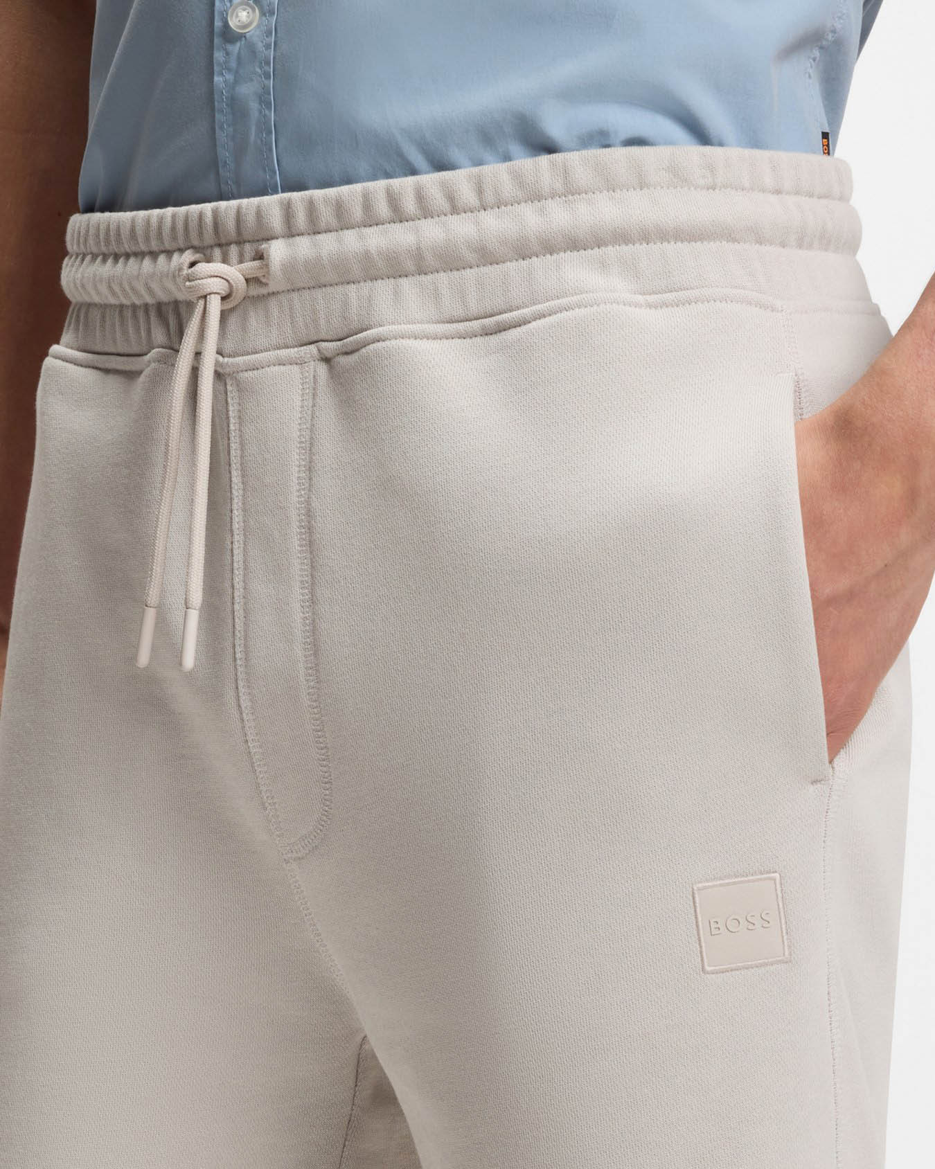 BOSS Orange Sewalk Mens Cotton-Terry Shorts With Logo Badge - Open Grey 070