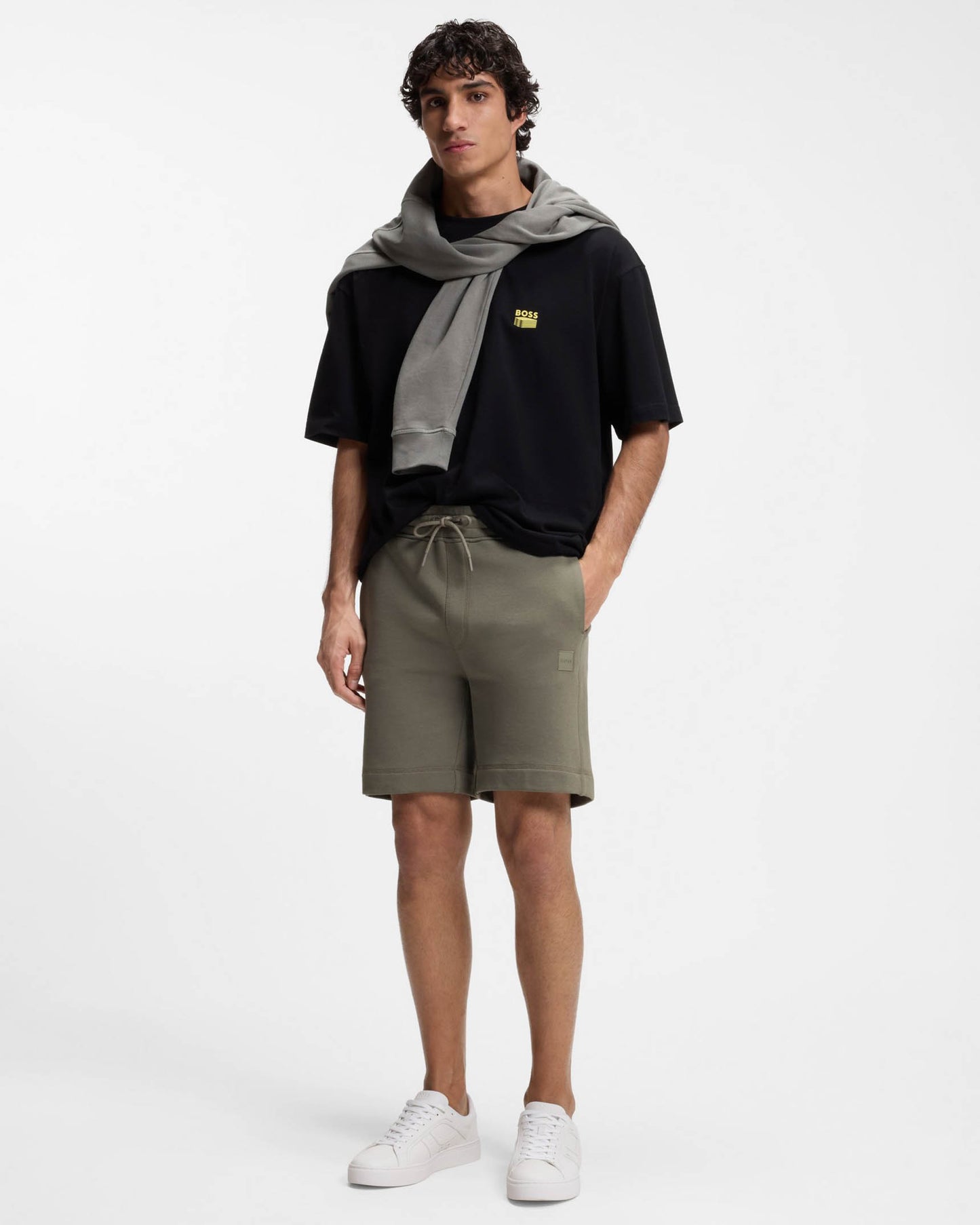 BOSS Orange Sewalk Mens Cotton-Terry Shorts With Logo Badge - Open Grey 076