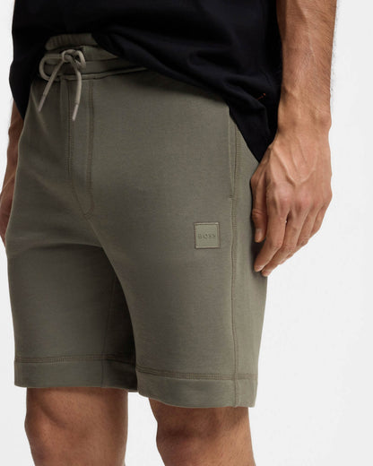 BOSS Orange Sewalk Mens Cotton-Terry Shorts With Logo Badge - Open Grey 076