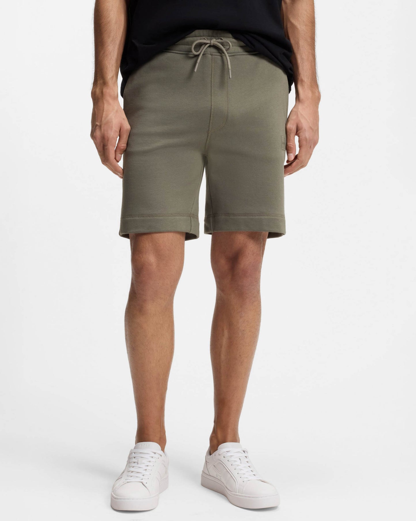 BOSS Orange Sewalk Mens Cotton-Terry Shorts With Logo Badge - Open Grey 076