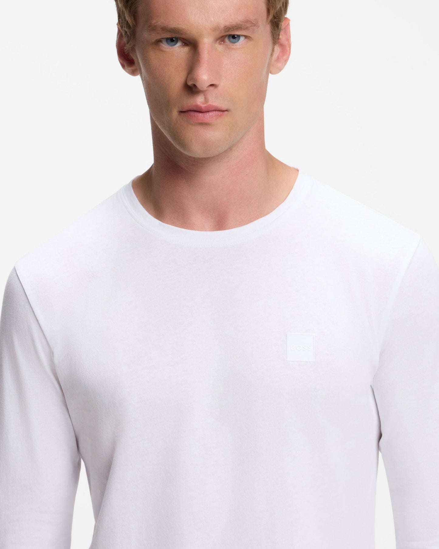 BOSS Orange Tacks Mens Long Sleeve T-Shirt with logo Patch - White 100