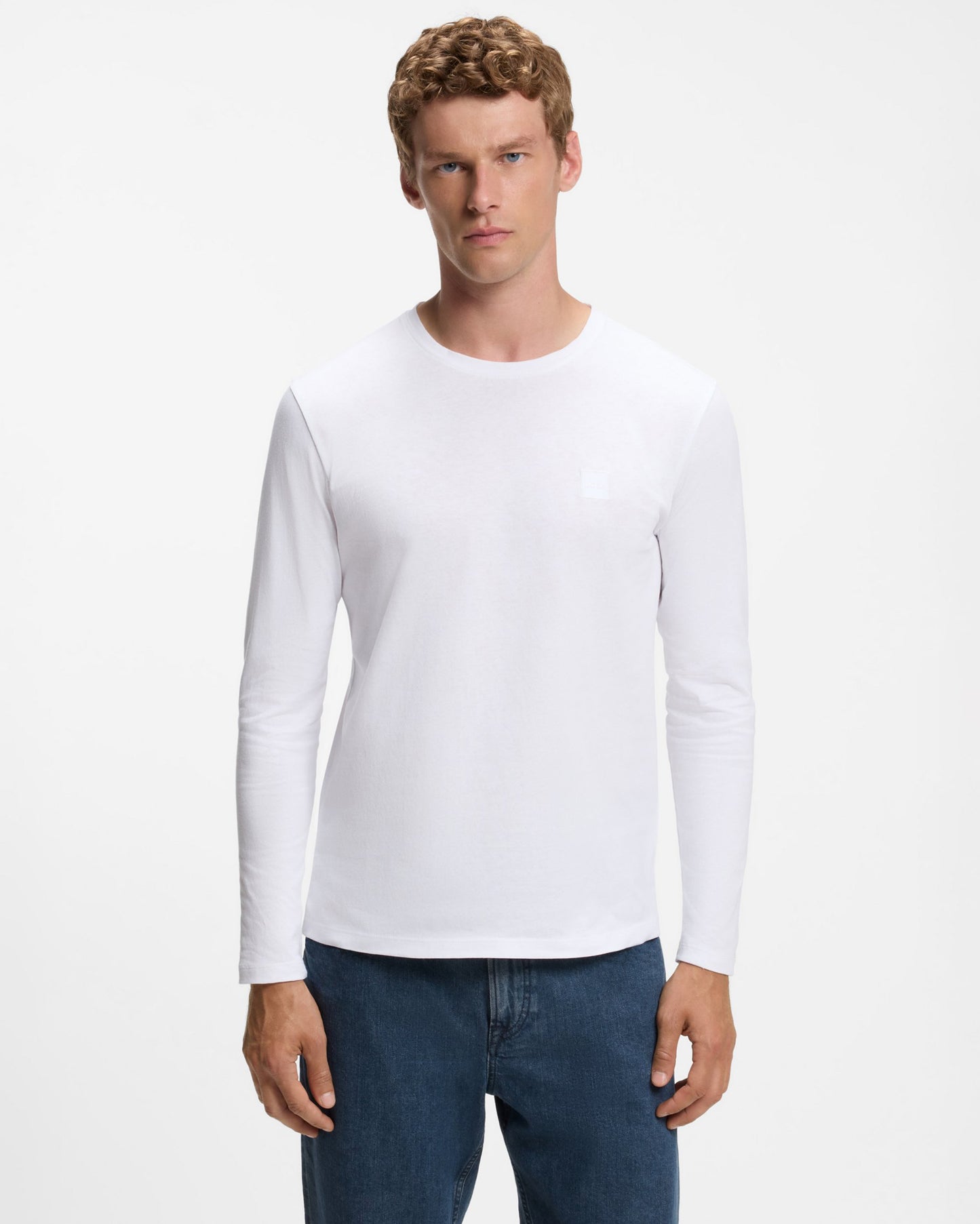 BOSS Orange Tacks Mens Long Sleeve T-Shirt with logo Patch - White 100
