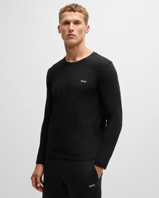 BOSS Orange Mix&Match Mens Long Sleeve Stretch-Cotton T-Shirt with Embroidered Logo  - Black 001