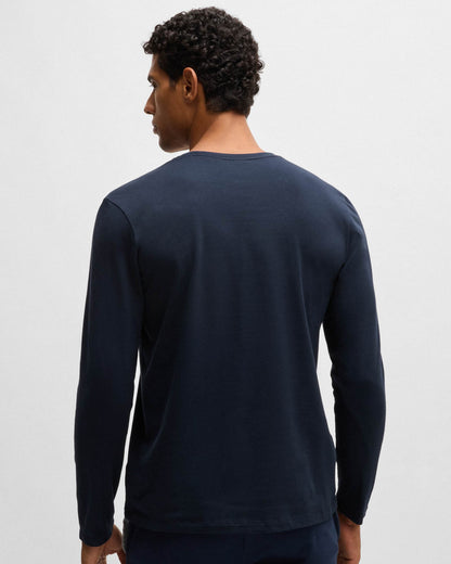 BOSS Orange Mix&Match Mens Long Sleeve Stretch-Cotton T-Shirt with Embroidered Logo  - Dark Blue 403