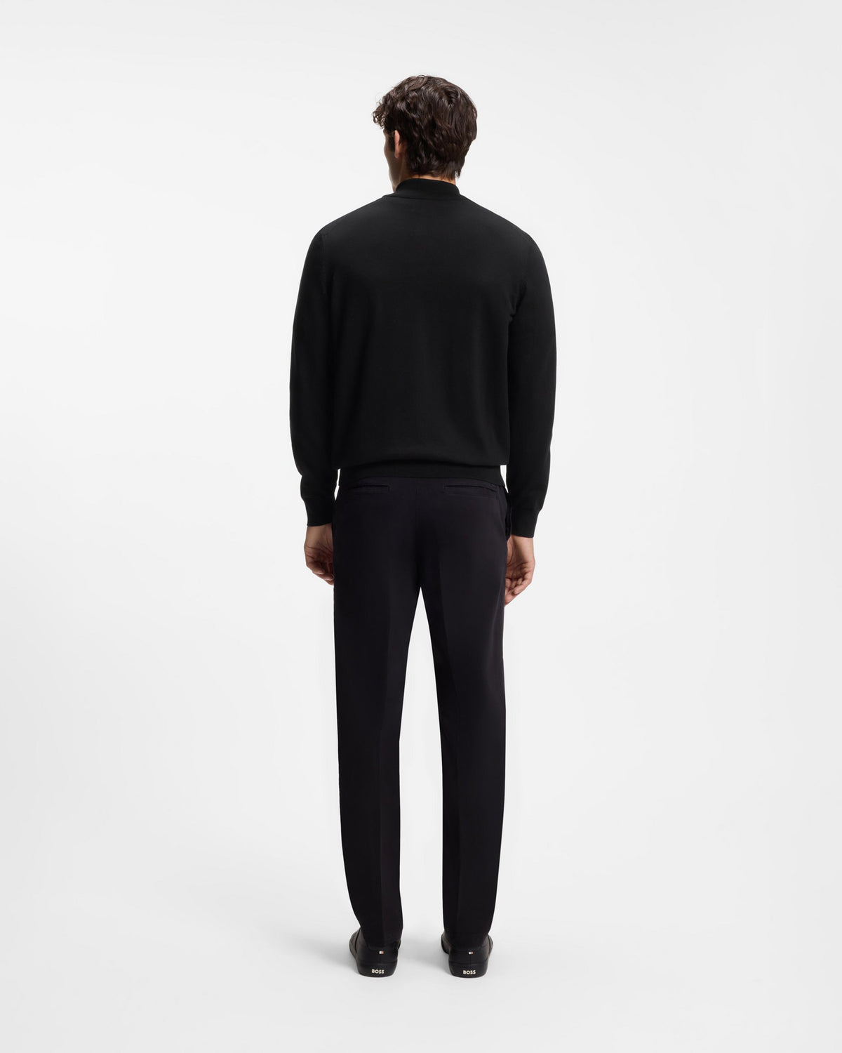 BOSS Orange Padro Mens Zip-Neck Cotton Jumper  - Black 001 full length back