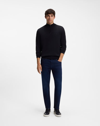 BOSS Orange Padro Mens Zip-Neck Cotton Jumper  - Dark Blue 404 full length front