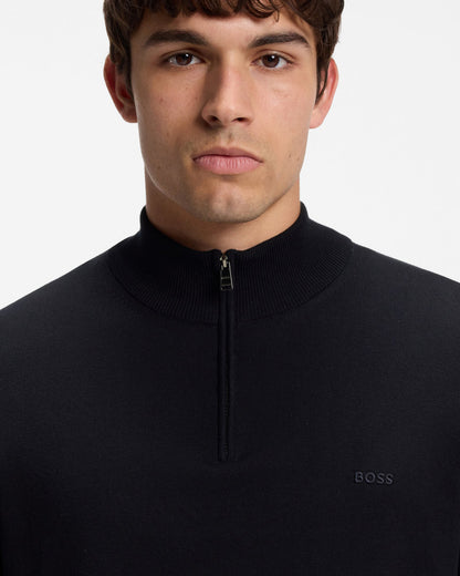 BOSS Orange Padro Mens Zip-Neck Cotton Jumper  - Dark Blue 404 detail