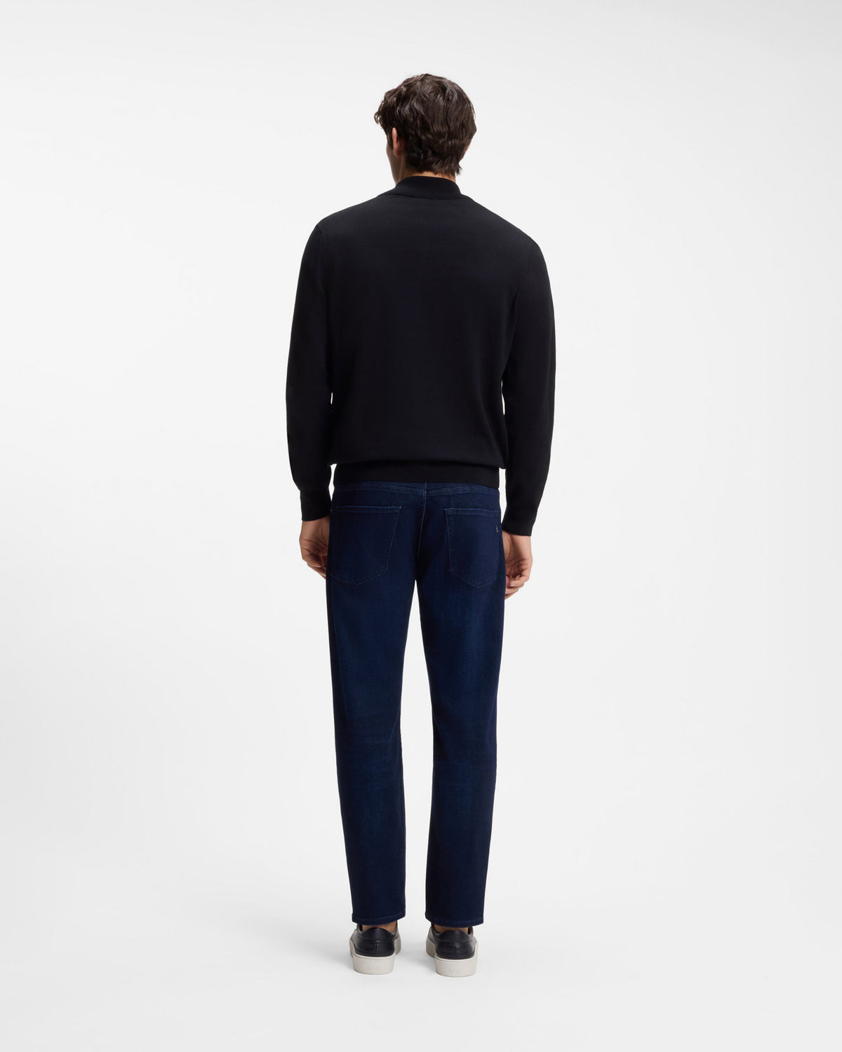 BOSS Orange Padro Mens Zip-Neck Cotton Jumper  - Dark Blue 404 full length back