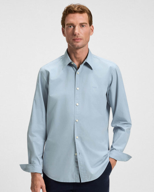 BOSS Orange Relegant 6 Mens Regular-Fit Shirt in Cotton Poplin with Kent Collar - Light/Pastel Blue 451