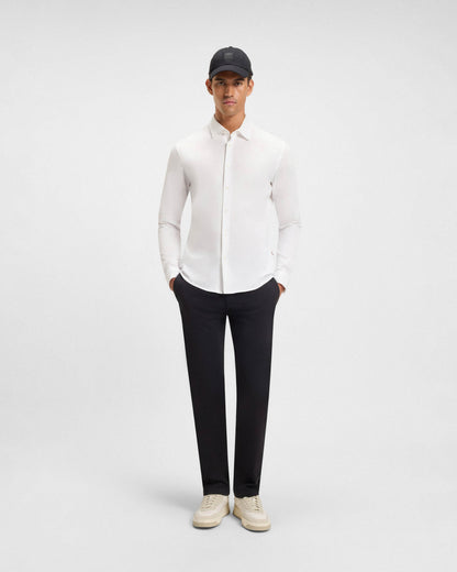 BOSS Orange Mysoft Mens Slim-Fit Shirt in Melange Cotton Jersey - White 100 | CHO | Designer Mens Long Sleeve Shirts