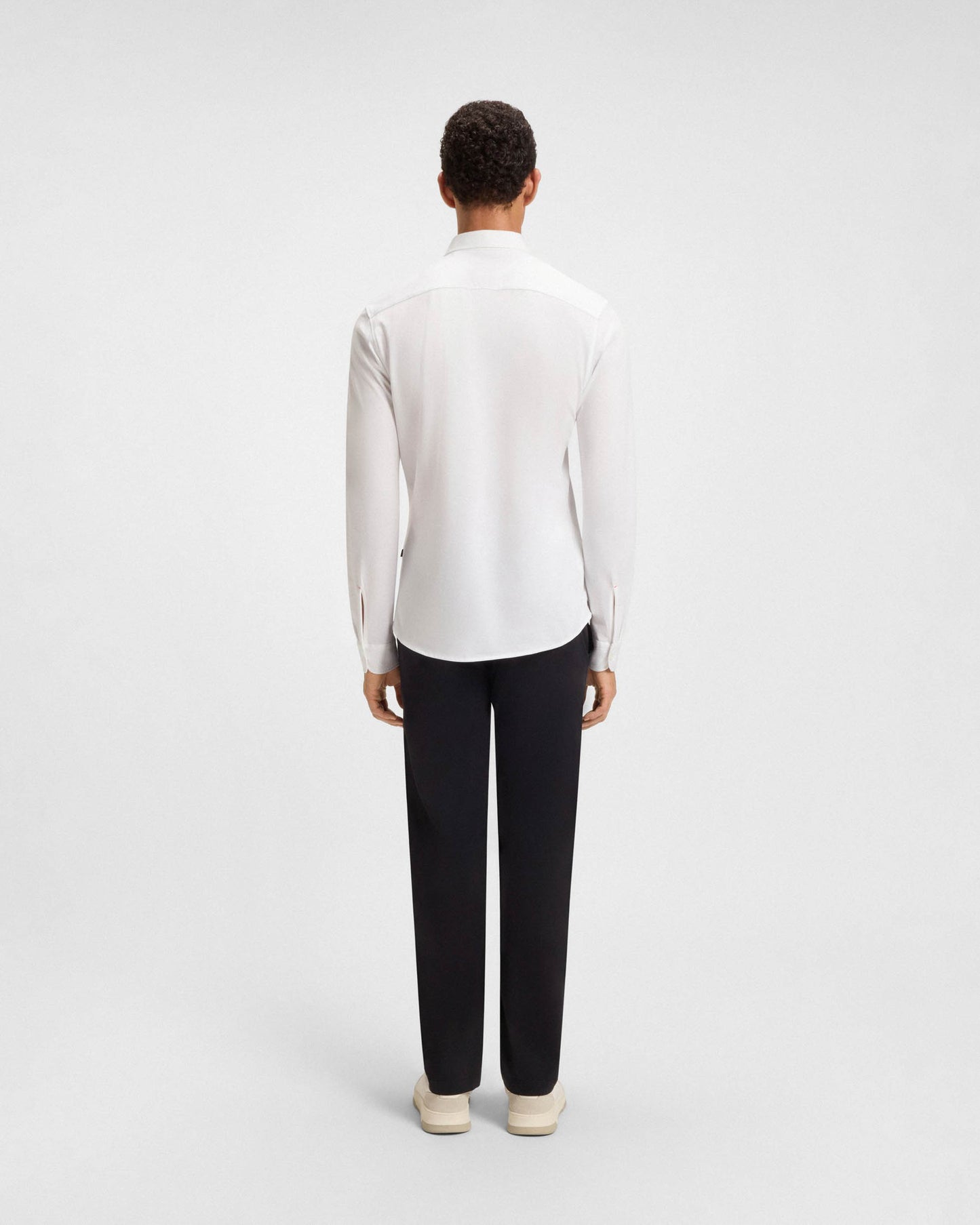 BOSS Orange Mysoft Mens Slim-Fit Shirt in Melange Cotton Jersey - White 100 | CHO | Designer Mens Long Sleeve Shirts